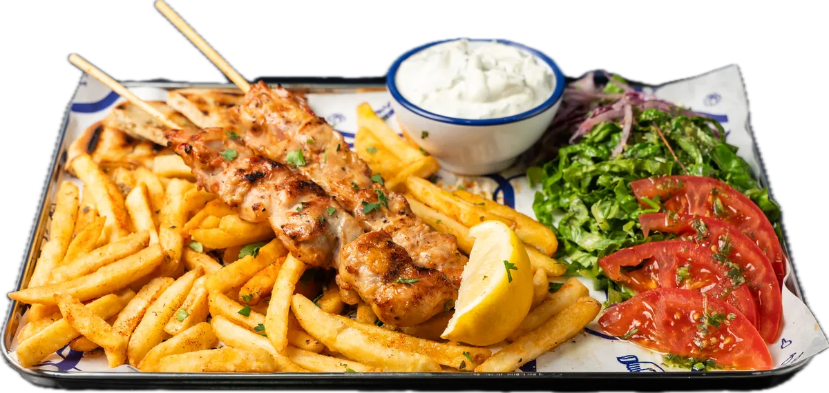 Souvlaki Teller, Hähnchen, zwei Spieße