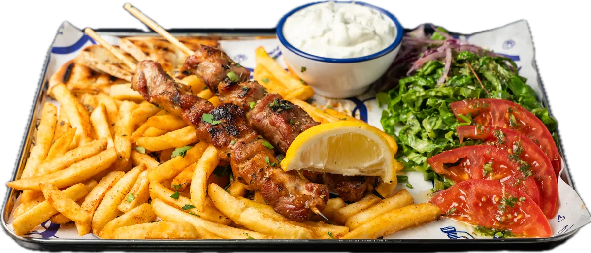 Souvlaki Teller, Schwein, zwei Spieße